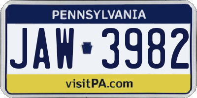 PA license plate JAW3982
