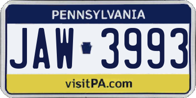 PA license plate JAW3993