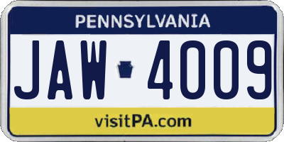 PA license plate JAW4009