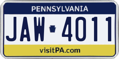 PA license plate JAW4011