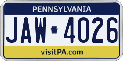 PA license plate JAW4026