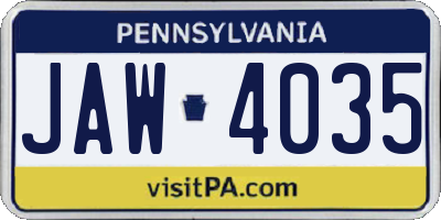 PA license plate JAW4035