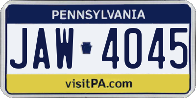 PA license plate JAW4045