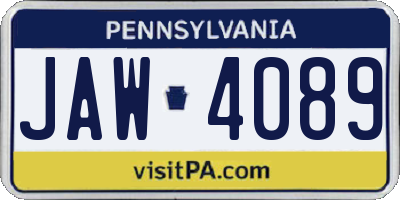PA license plate JAW4089