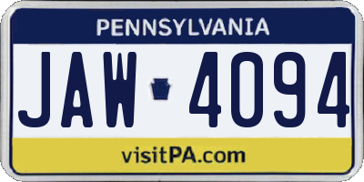 PA license plate JAW4094