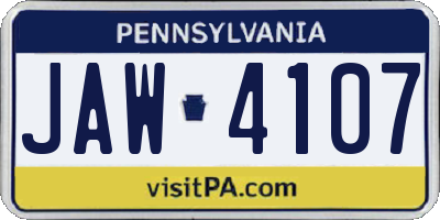 PA license plate JAW4107