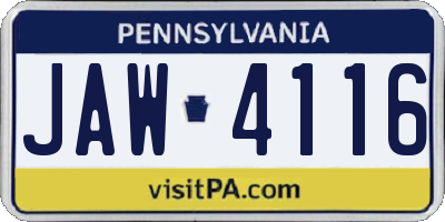 PA license plate JAW4116
