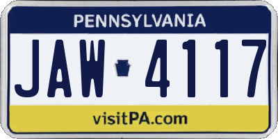 PA license plate JAW4117