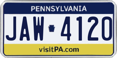 PA license plate JAW4120