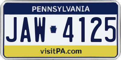 PA license plate JAW4125