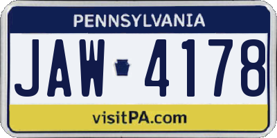 PA license plate JAW4178