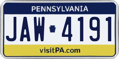 PA license plate JAW4191
