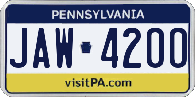 PA license plate JAW4200