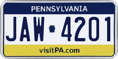 PA license plate JAW4201