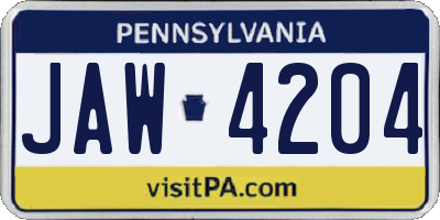PA license plate JAW4204