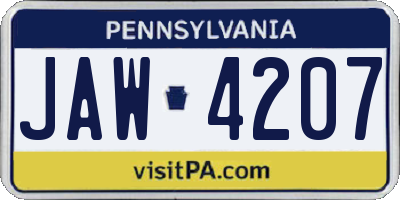 PA license plate JAW4207