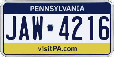 PA license plate JAW4216