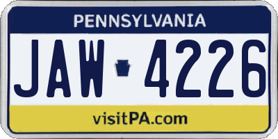 PA license plate JAW4226