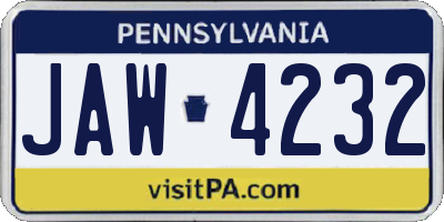 PA license plate JAW4232