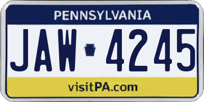 PA license plate JAW4245