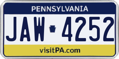 PA license plate JAW4252