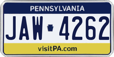 PA license plate JAW4262