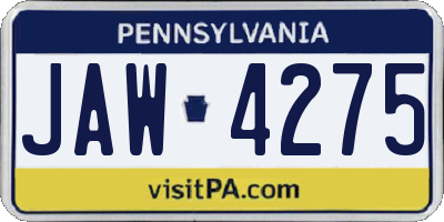 PA license plate JAW4275