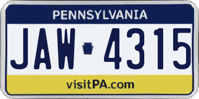 PA license plate JAW4315