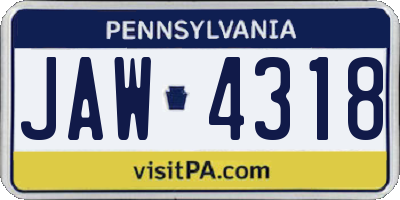 PA license plate JAW4318