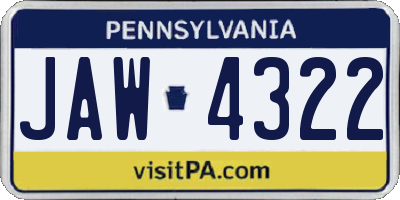 PA license plate JAW4322