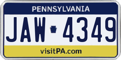 PA license plate JAW4349