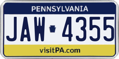 PA license plate JAW4355