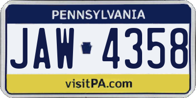 PA license plate JAW4358