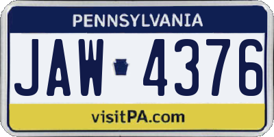 PA license plate JAW4376