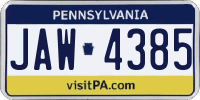 PA license plate JAW4385