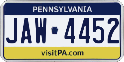 PA license plate JAW4452