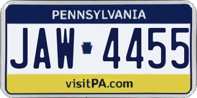 PA license plate JAW4455