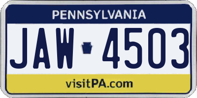 PA license plate JAW4503