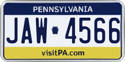PA license plate JAW4566