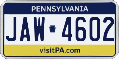 PA license plate JAW4602