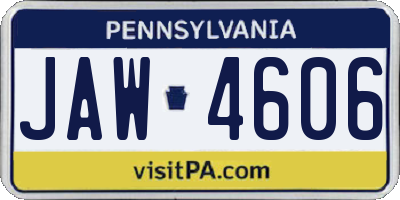 PA license plate JAW4606