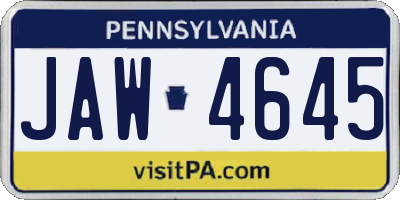 PA license plate JAW4645