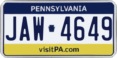 PA license plate JAW4649