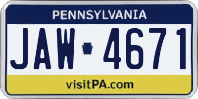 PA license plate JAW4671