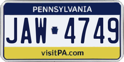 PA license plate JAW4749