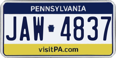 PA license plate JAW4837
