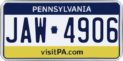 PA license plate JAW4906