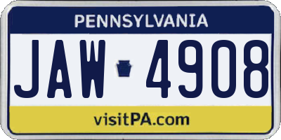 PA license plate JAW4908