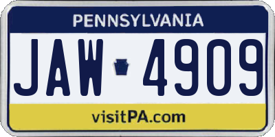 PA license plate JAW4909
