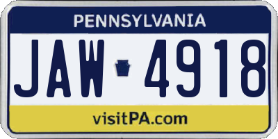 PA license plate JAW4918